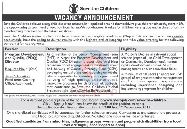 Save the Children Job Vacancy