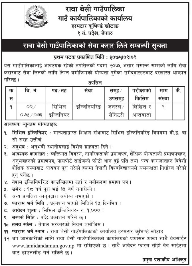 Rawabesi Rural Municipality Vacancy Notice