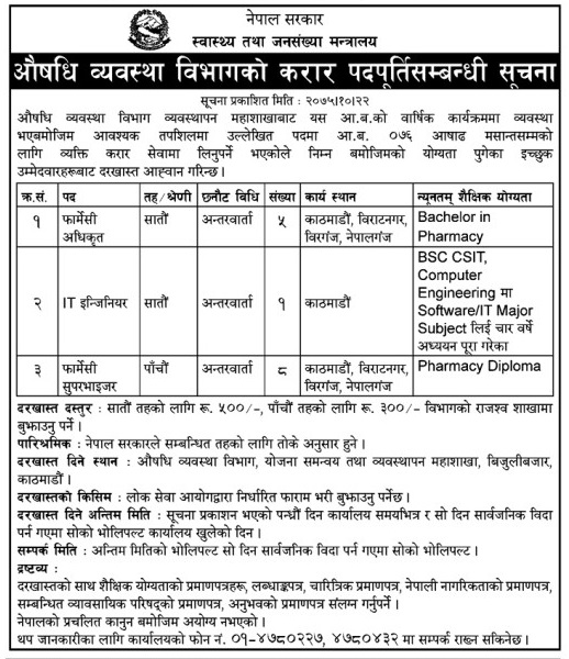 Department of Drug Administration Vacancy