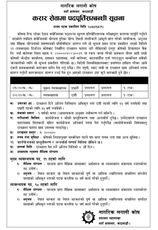 Nagarik Lagani Kosh Vacancy