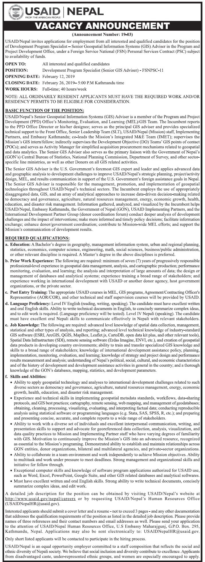 USAID Nepal Job Vacancy