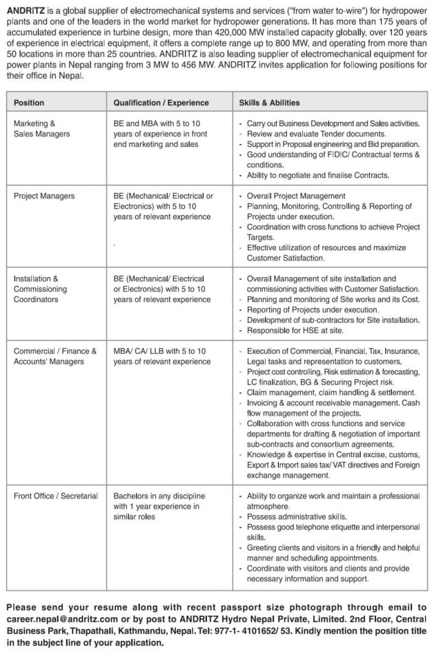 ANDRITZ Hydro Nepal Vacancy