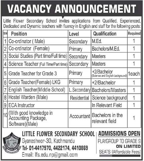 Little Flower Secondary School Vacancy