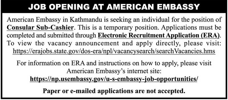 American Embassy in Kathmandu Published Vacancy Notice