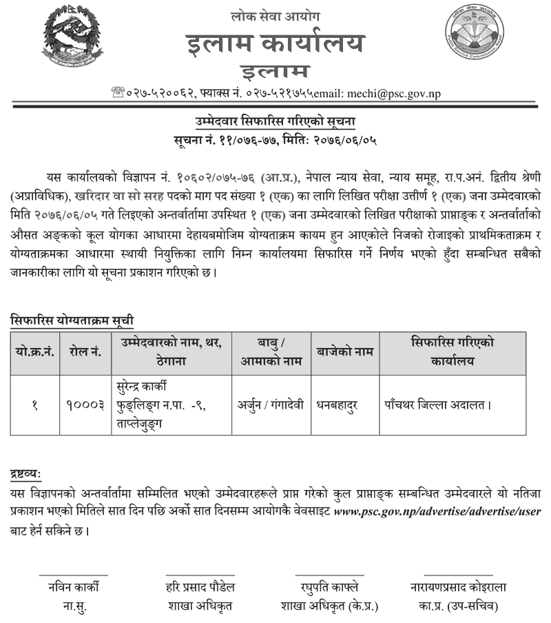 Lok Sewa Aayog Ilam Published Final Result of Kharidar Internal