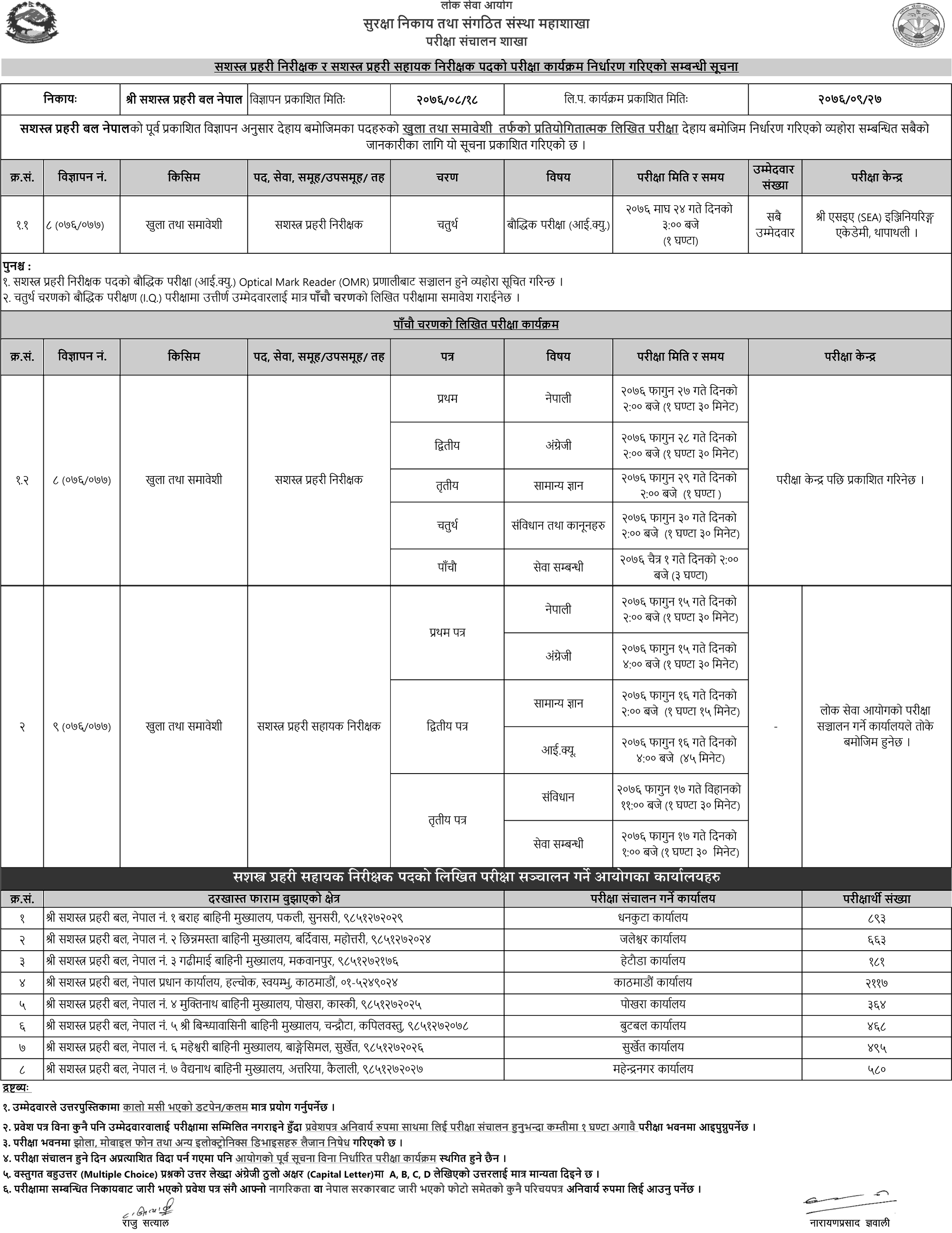 APF Nepal ASI and Inspector Post Written Exam Schedule and Exam Center