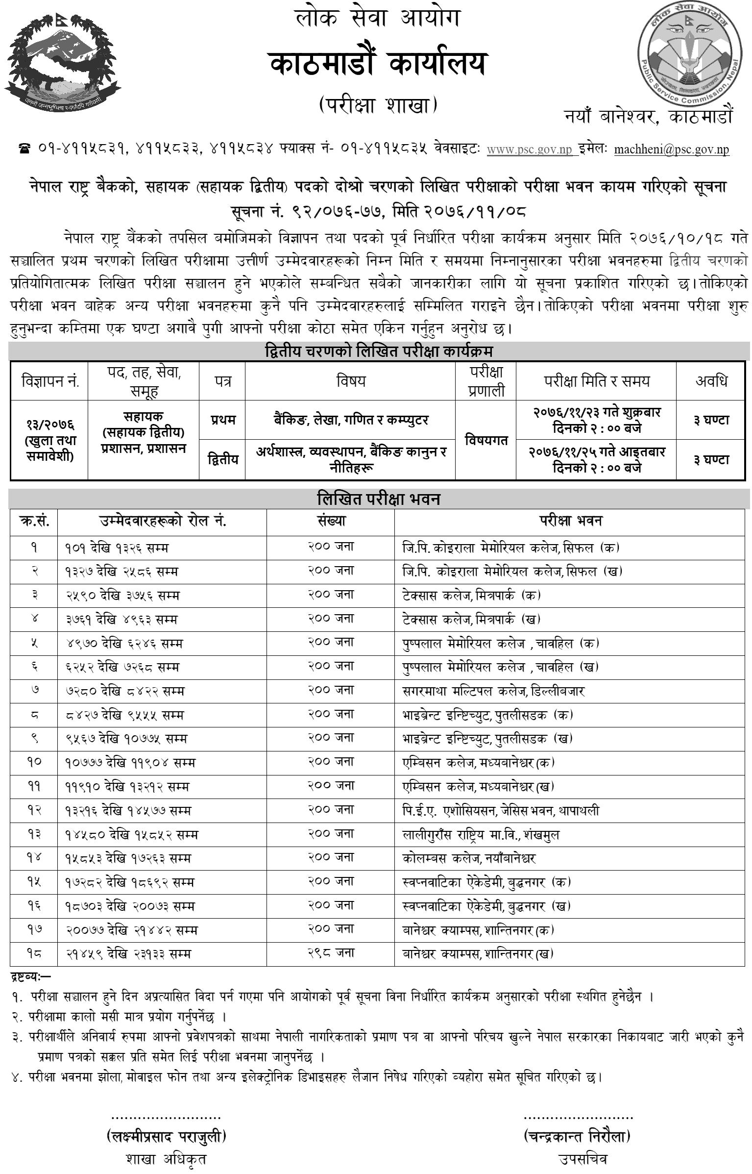 Nepal Rastra Bank Assistance Post Second Phase Exam Center