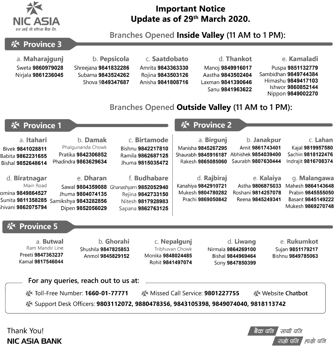 NIC Asia Bank Limited Branch Opening Notice