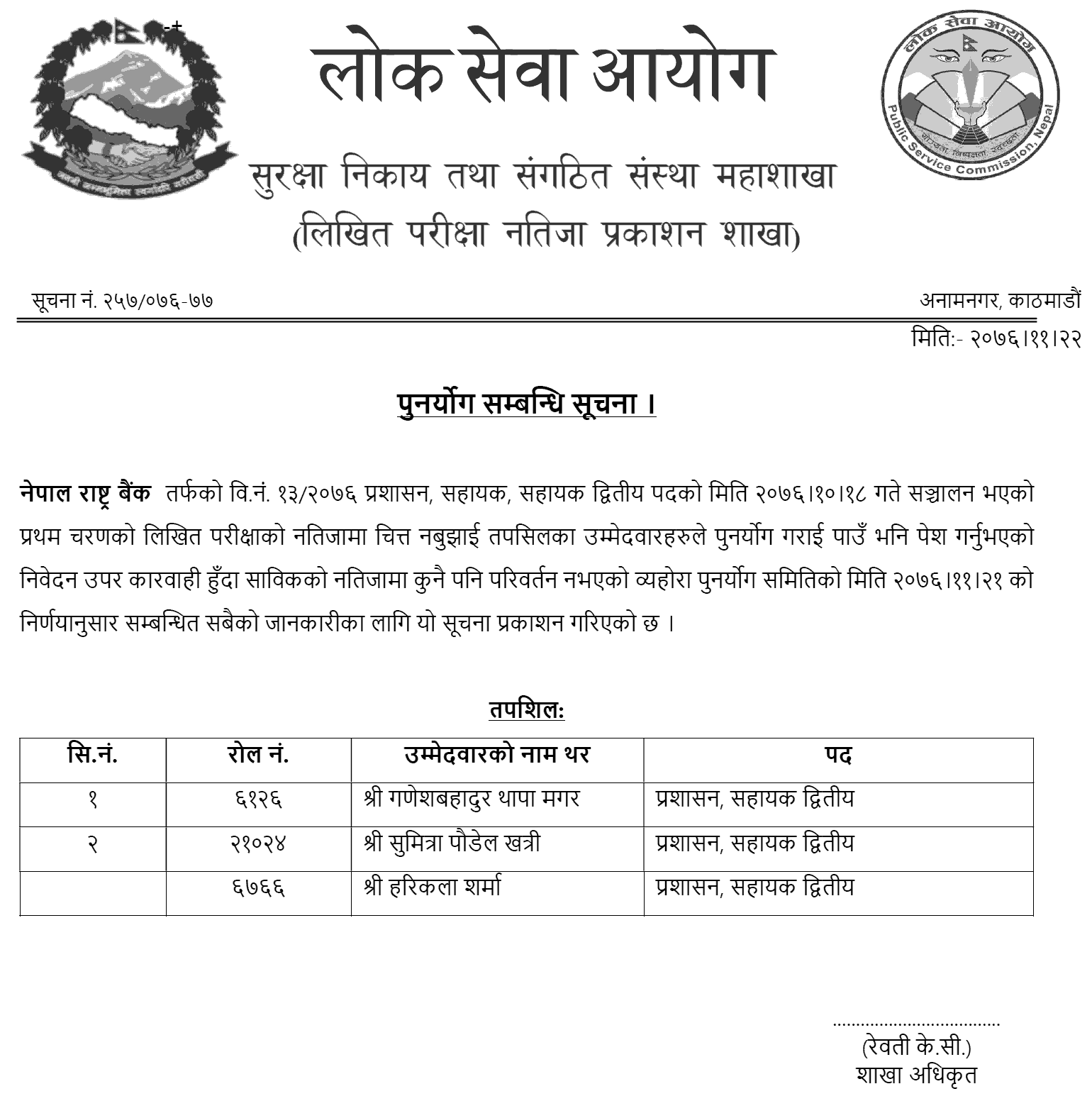 Nepal Rastra Bank Assistant Level Re-totaling Result Published