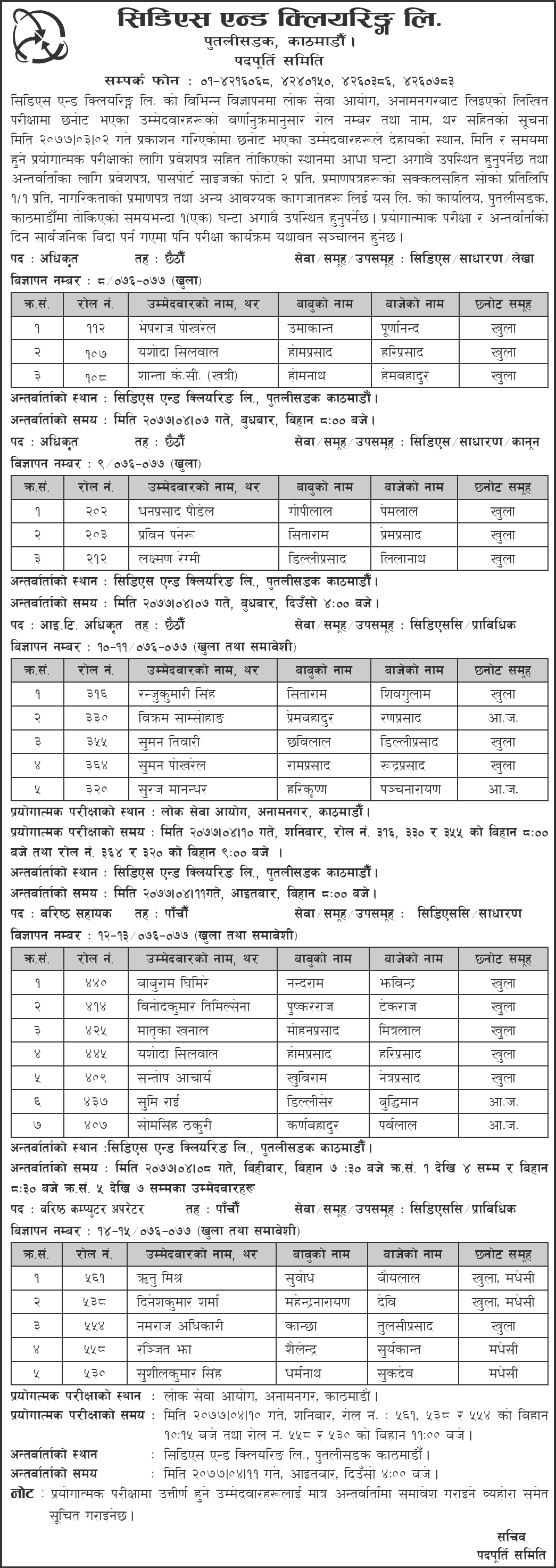 CDS and Clearing Limited Written Exam Result and Interview Schedule