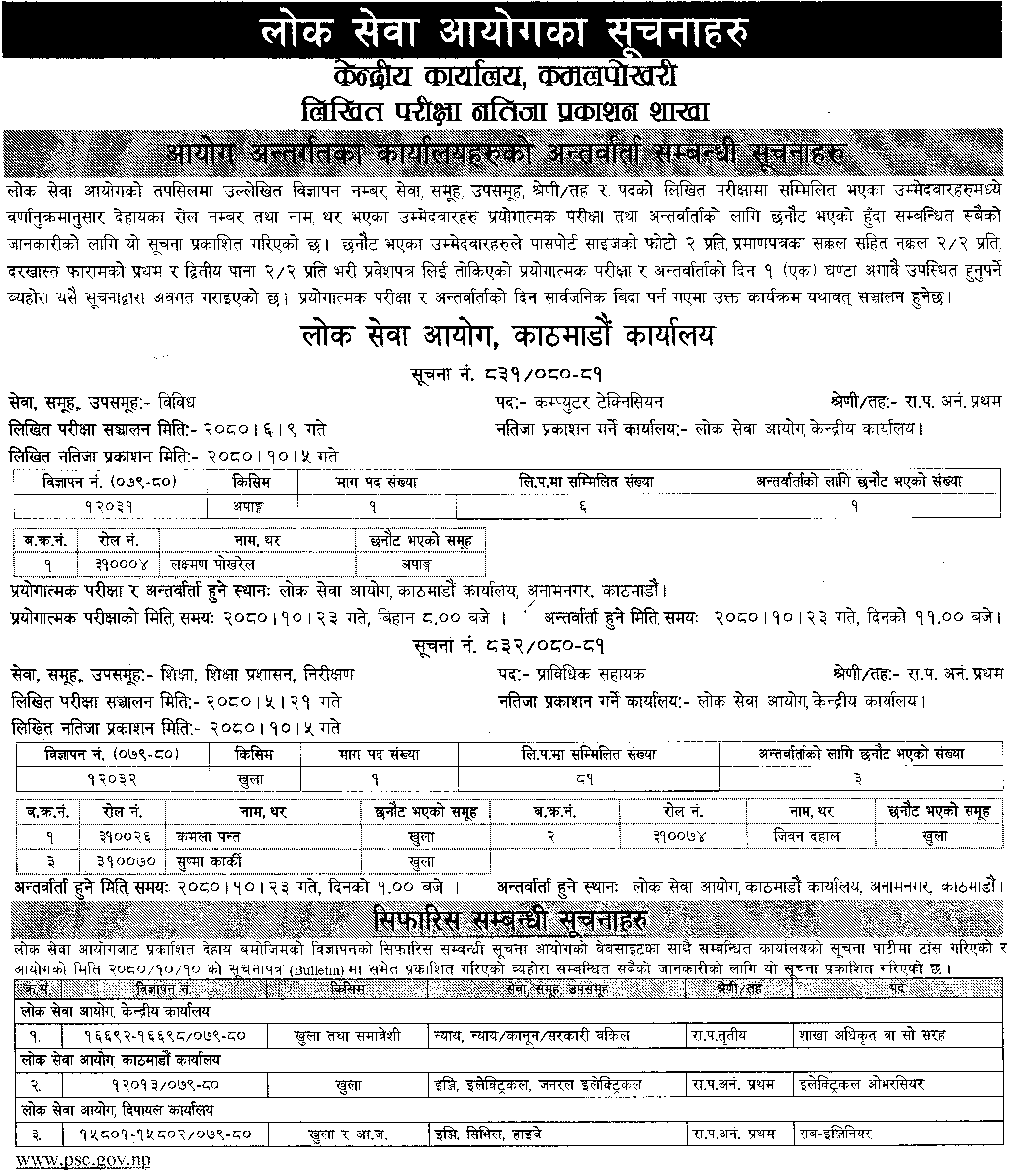 Lok Sewa Aayog Weekly Notices 2080 Magh 10 Collegenp