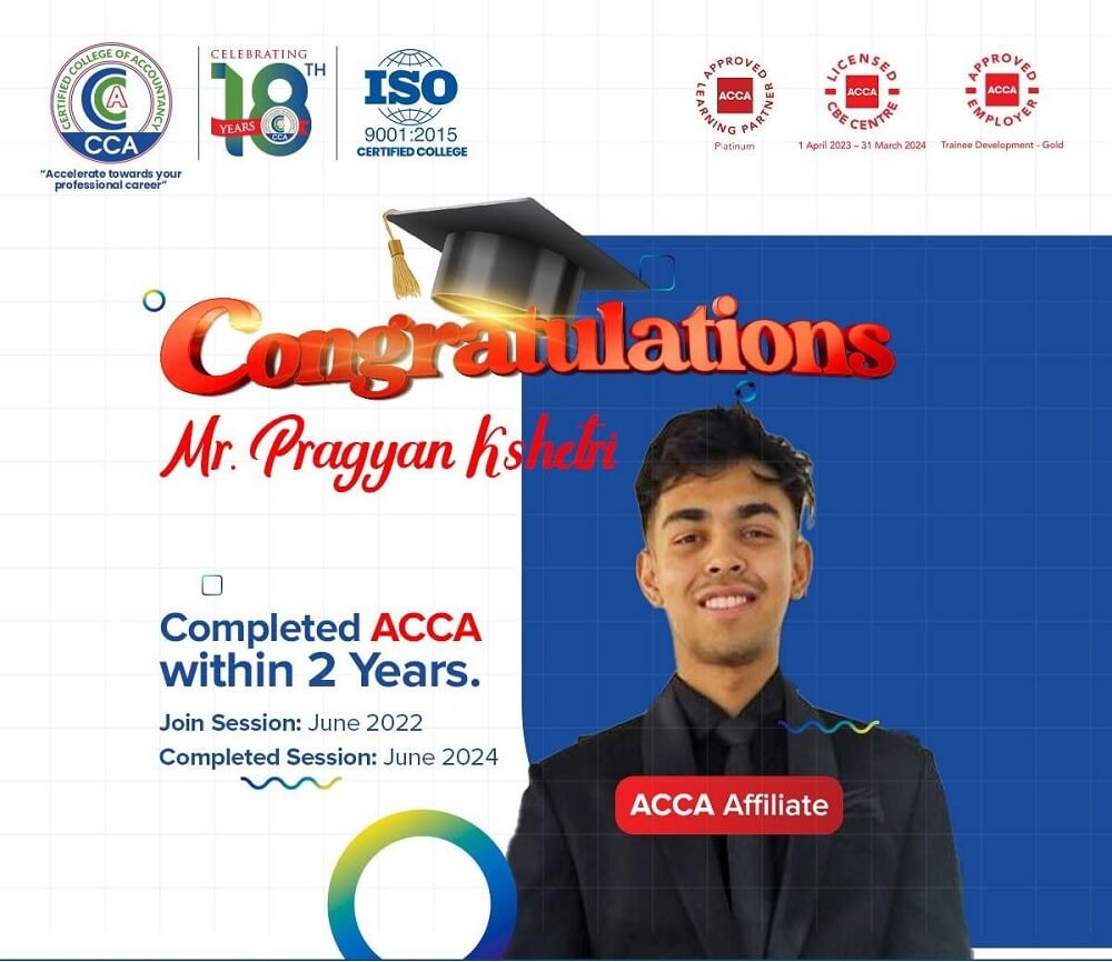 ACCA Student Pragyan Kshetri Completes 3.5-Year Course in Just 2 Years at CCA