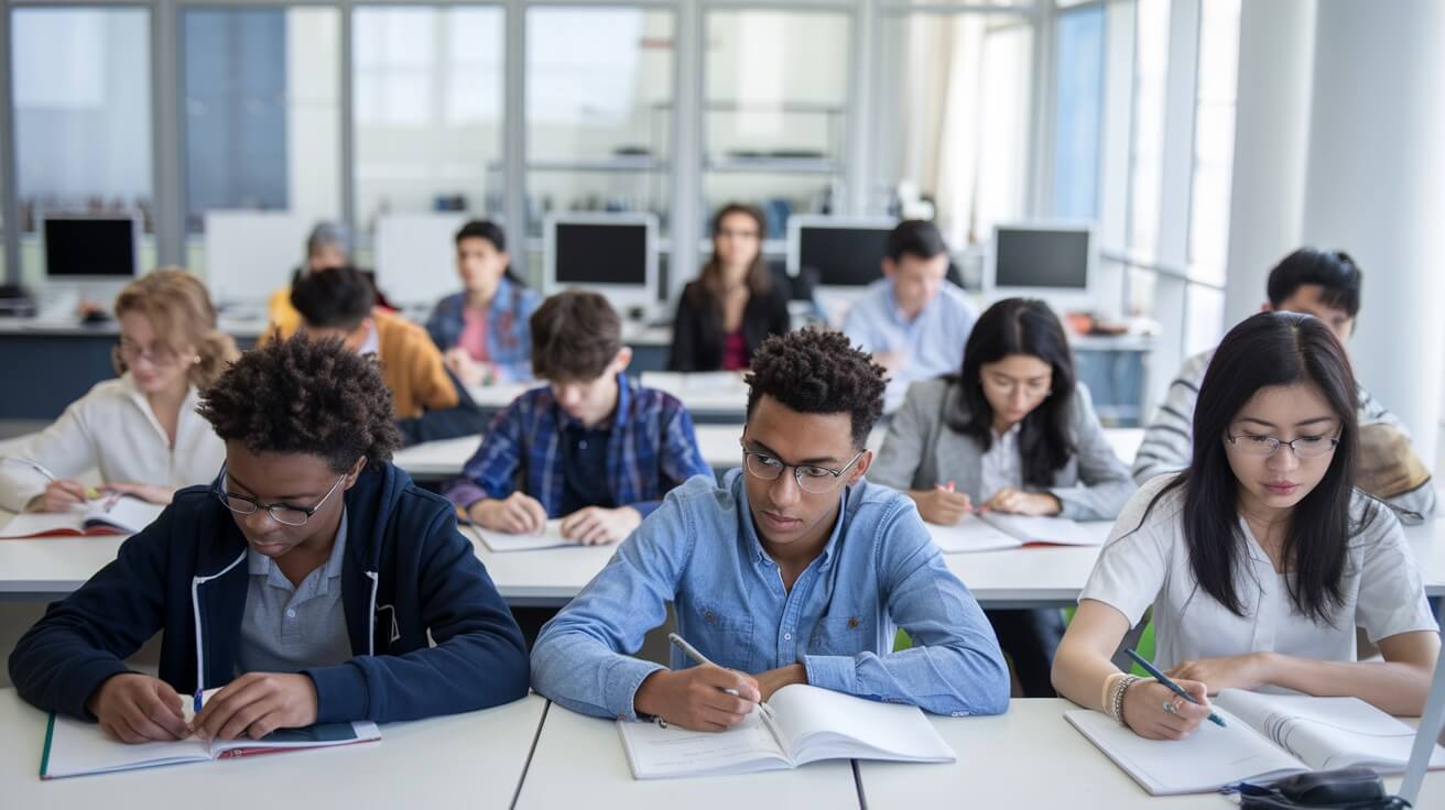 Student Studying in Classroom 