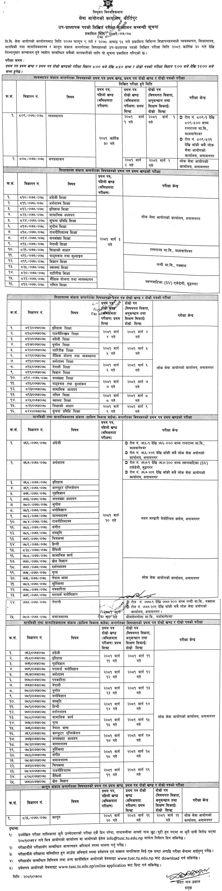 Tribhuvan University Service Commission Written Exams for Assistant Professor 2081 