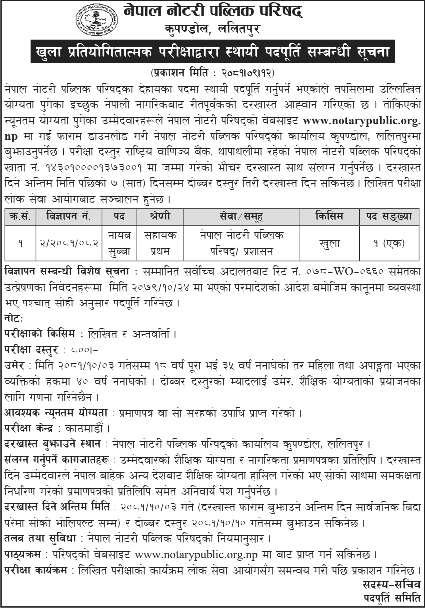 Nepal Notary Public Council Vacancy 2081 