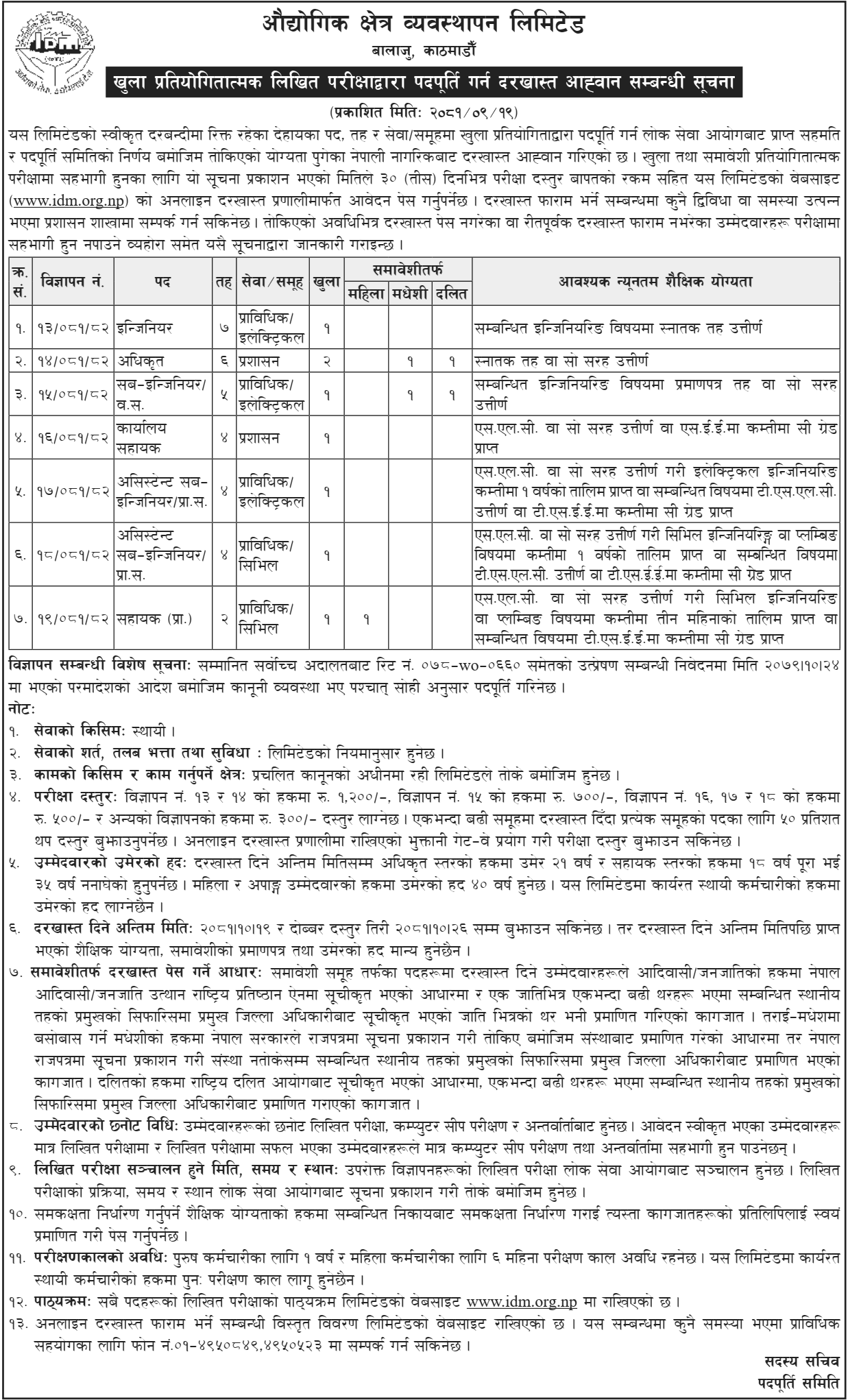 Industrial District Management Limited Vacancy 2081 