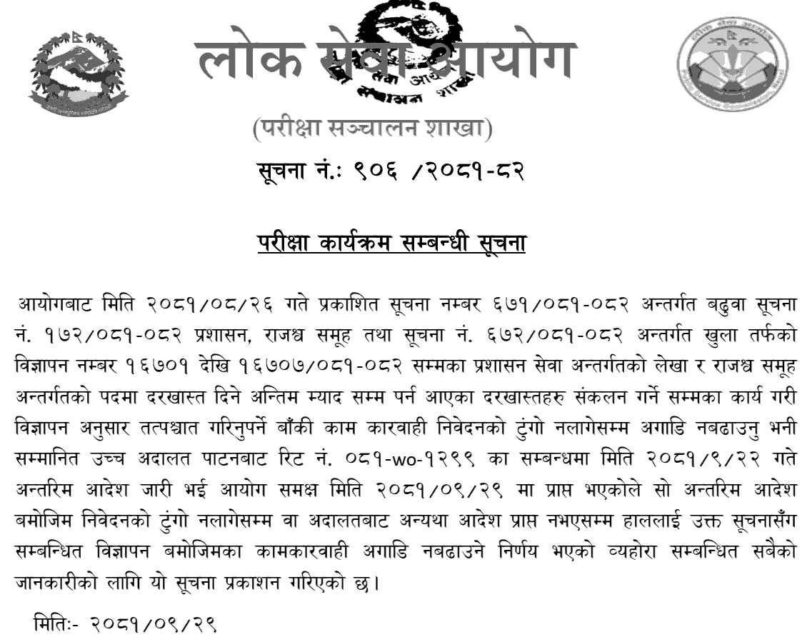 Lok Sewa Aayog Section Officer (Sakha Adhikrit) Written Exam Notice 