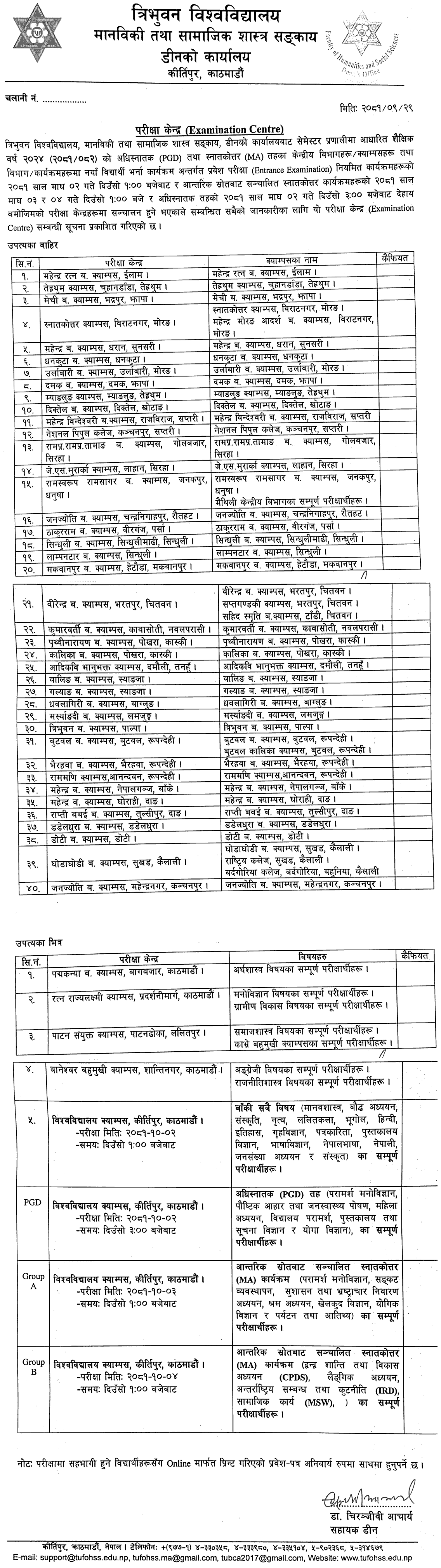 MA and PGD Examination Centre from Tribhuvan University 