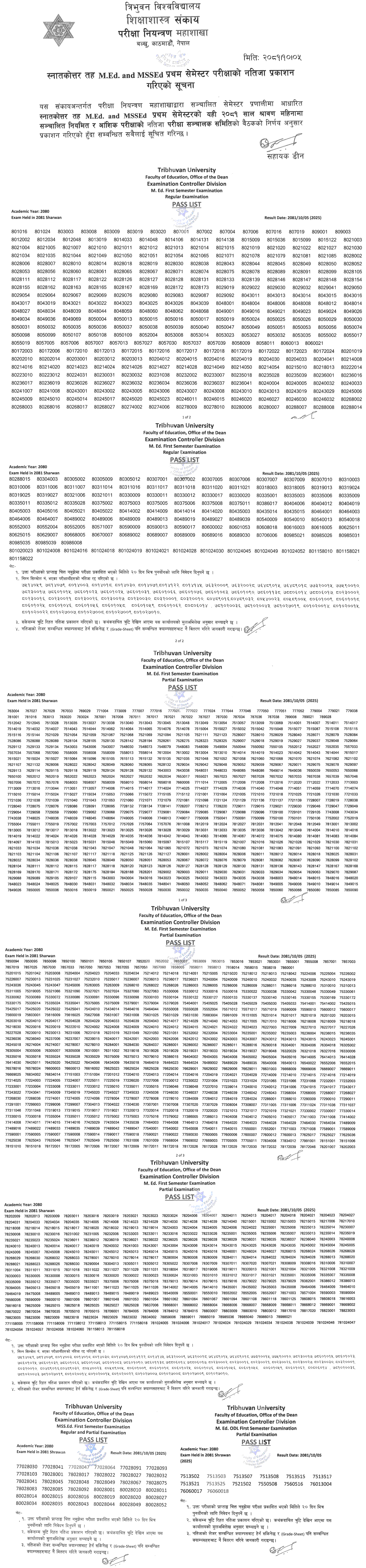 M.Ed. and MSSEd First Semester Result Published from TU 