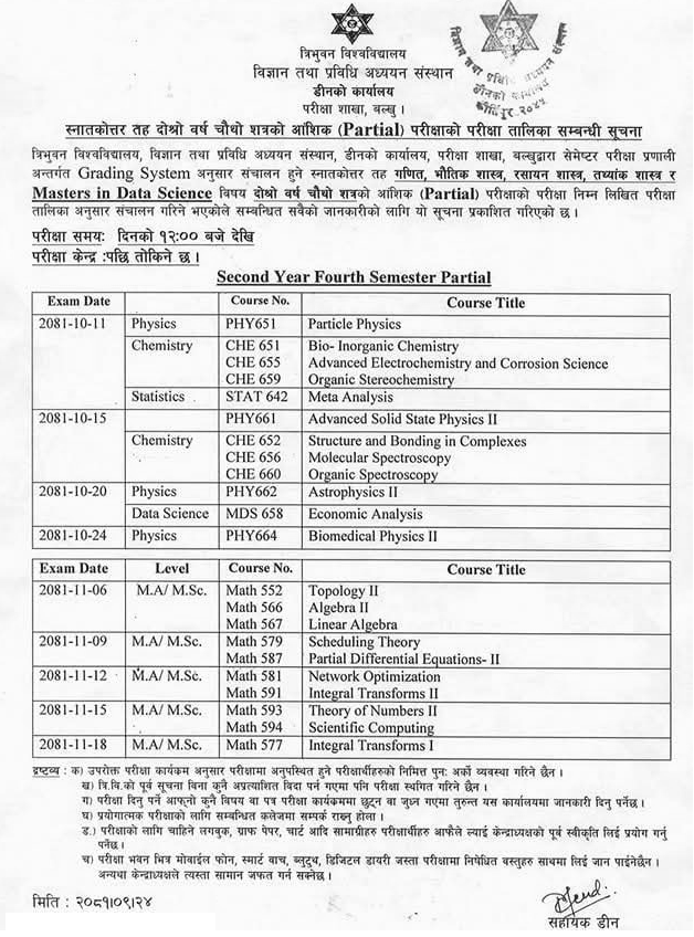 TU Master in Data Science 4th Semester Partial Exam Center 