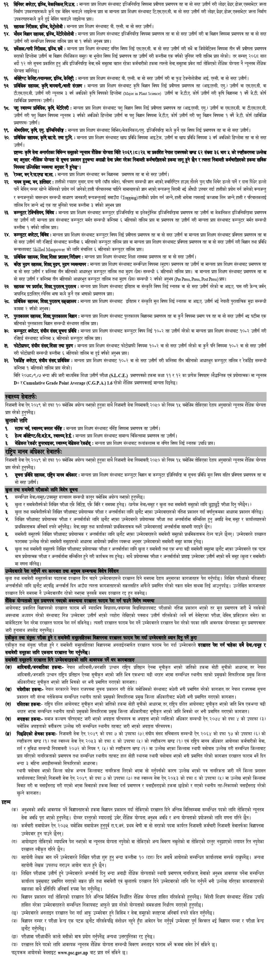 Lok Sewa Aayog Vacancy for Prabidhik Nayab Subba and 5th Level Health Services 2081-1 