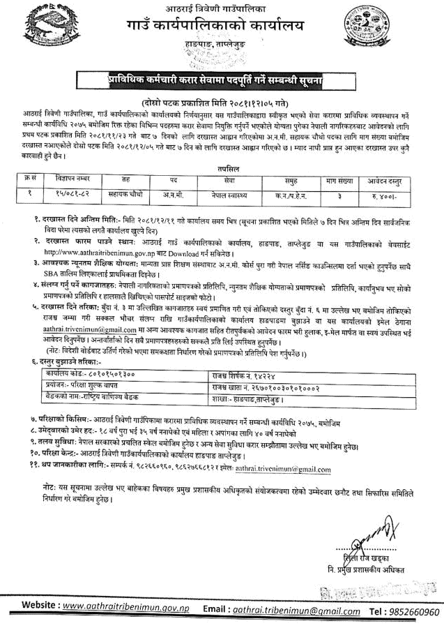 Aathrai Triveni Rural Municipality Vacancy for ANM 2081 