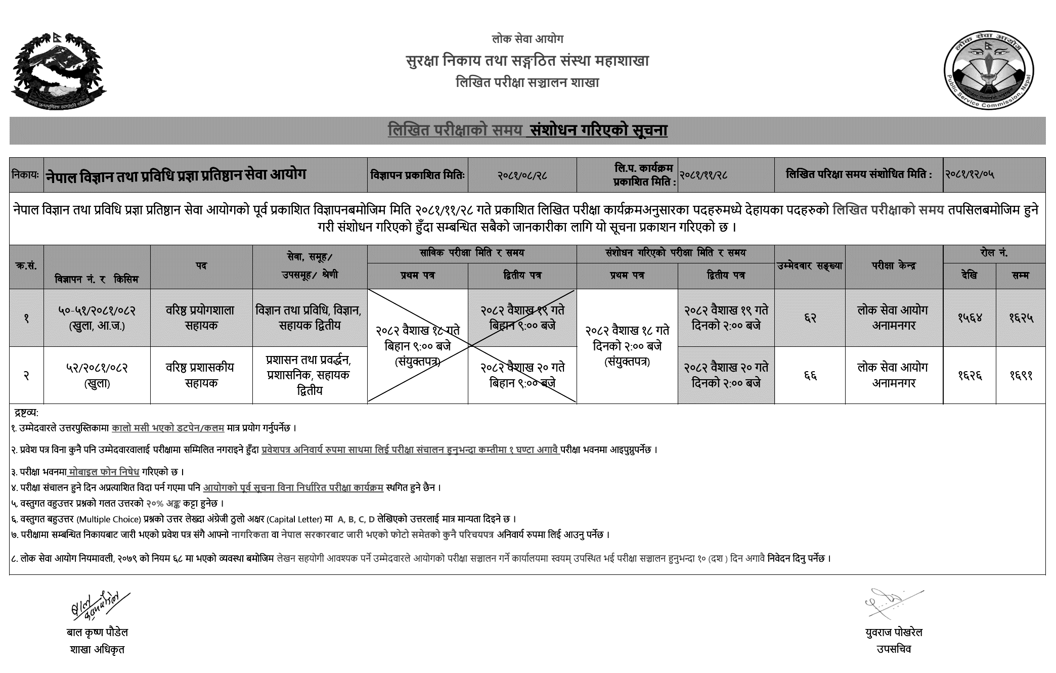 Nepal Academy of Science and Technology Revised Exam Schedule 