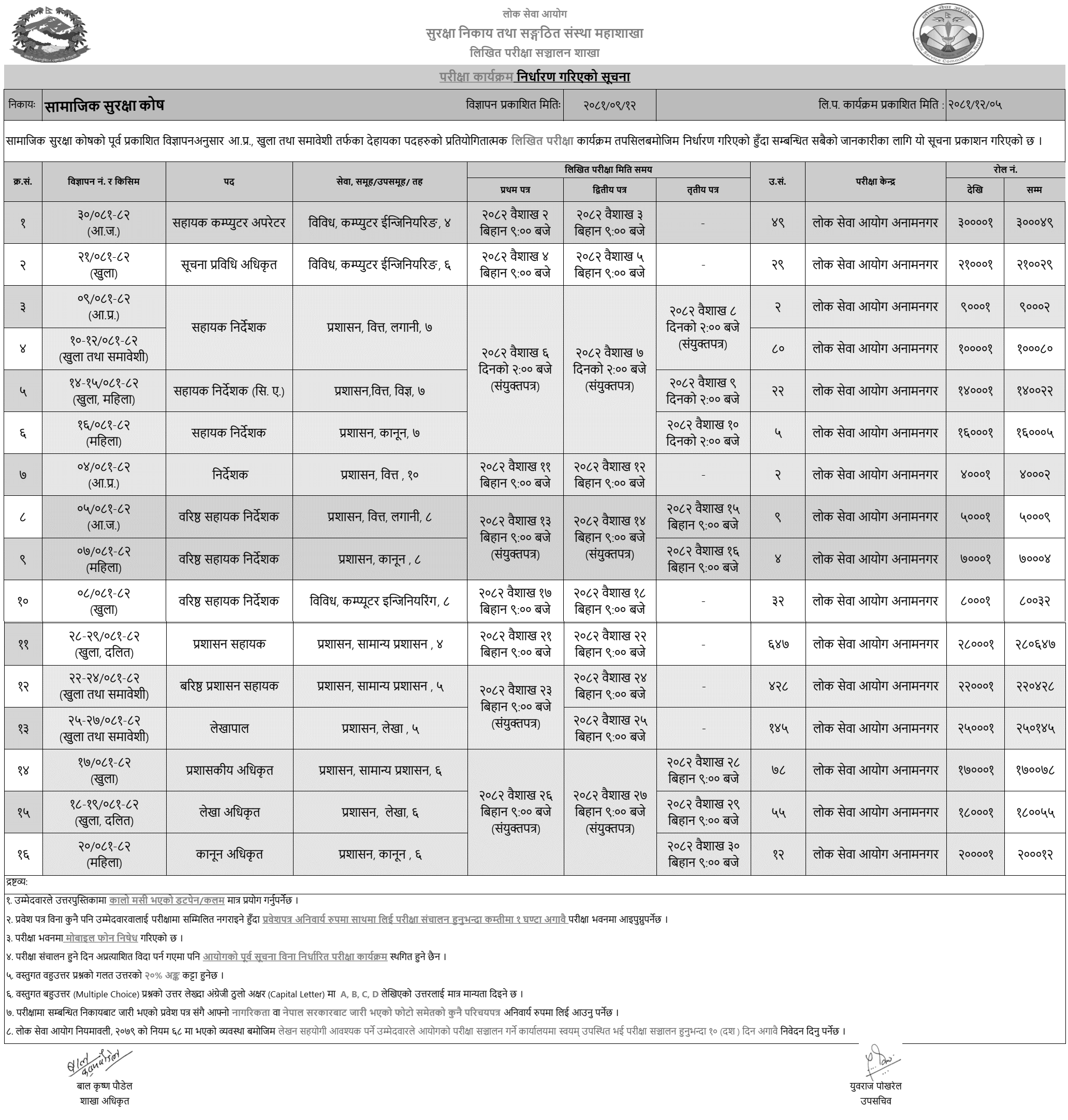 Samajik Suraksha Kosh Competitive Written Exam Schedule 2081 