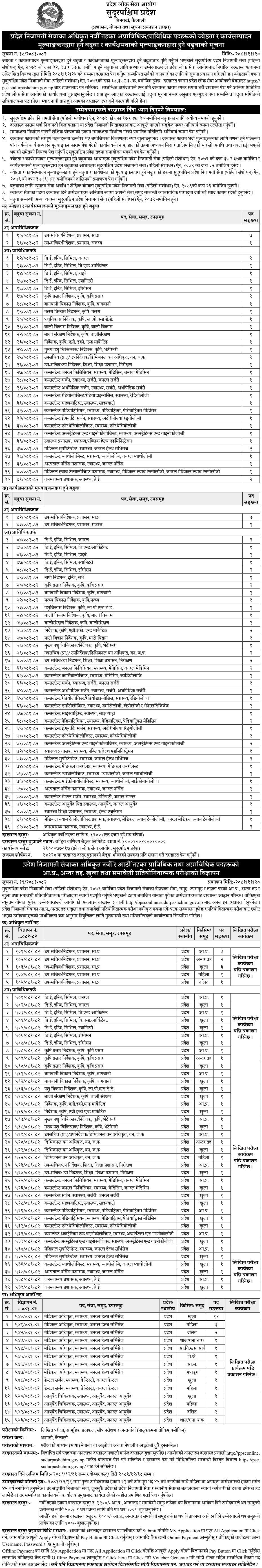 Sudurpashchim Pradesh Lok Sewa Aayog Vacancy for 8th and 9th Level 